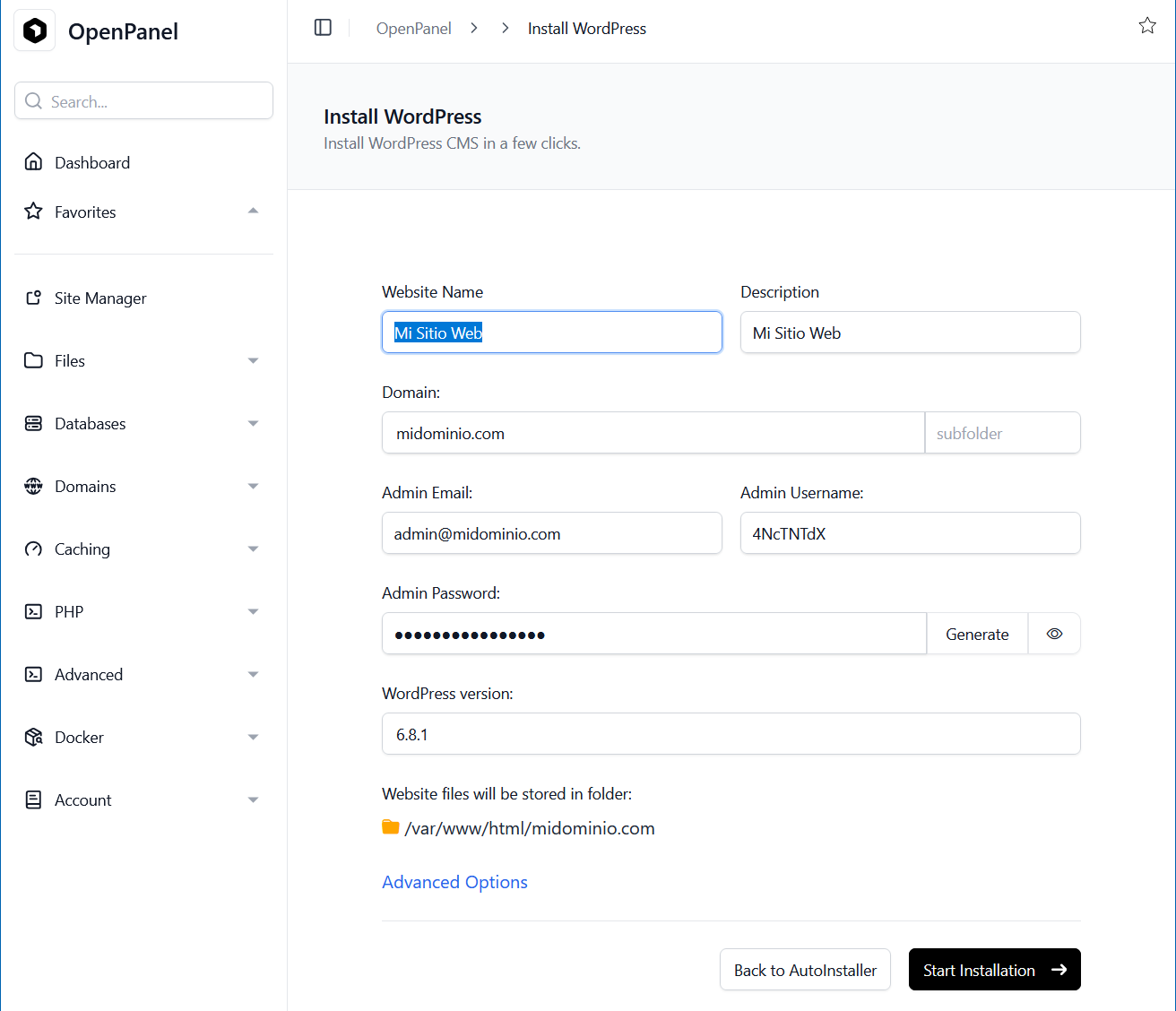 Formulari Instal·lador WordPress
